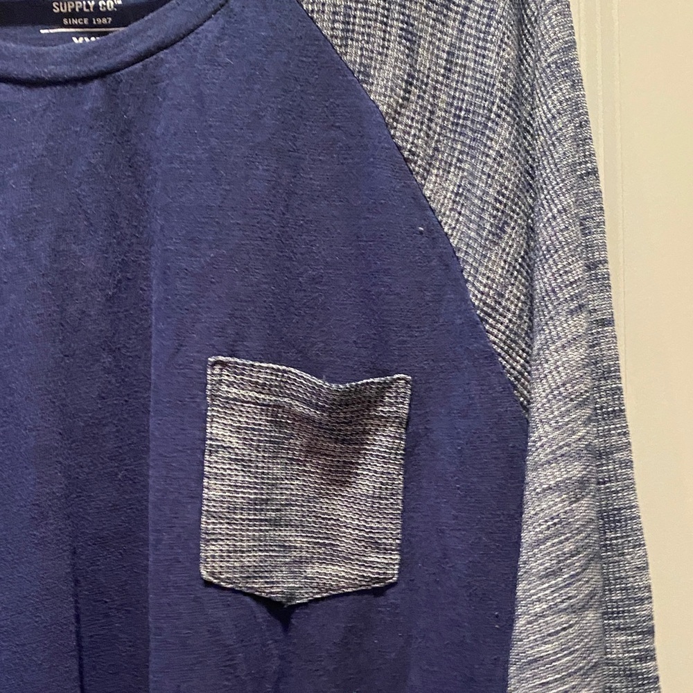 Mossimo Navy Raglan Tee Long Sleeve Pocket Colorblock Casual Top XXL Y2k - Picture 4 of 6